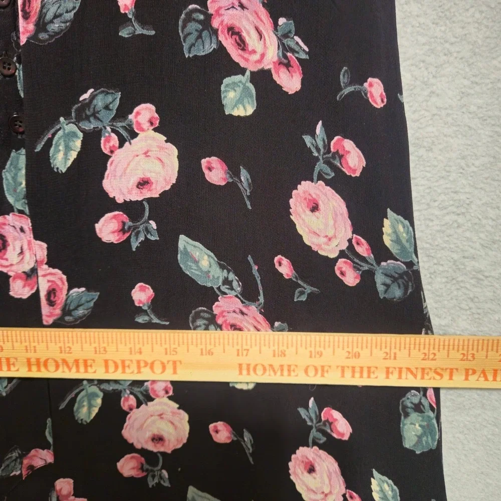 LOLA P Womens Midi Dress Medium Black Pink Floral Ruffle Hem 90s Y2K Cottagecore